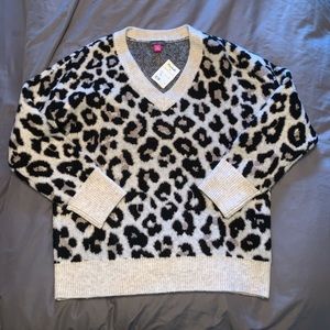 Vince Camuto Oversized Leopard V-Neck Sweater